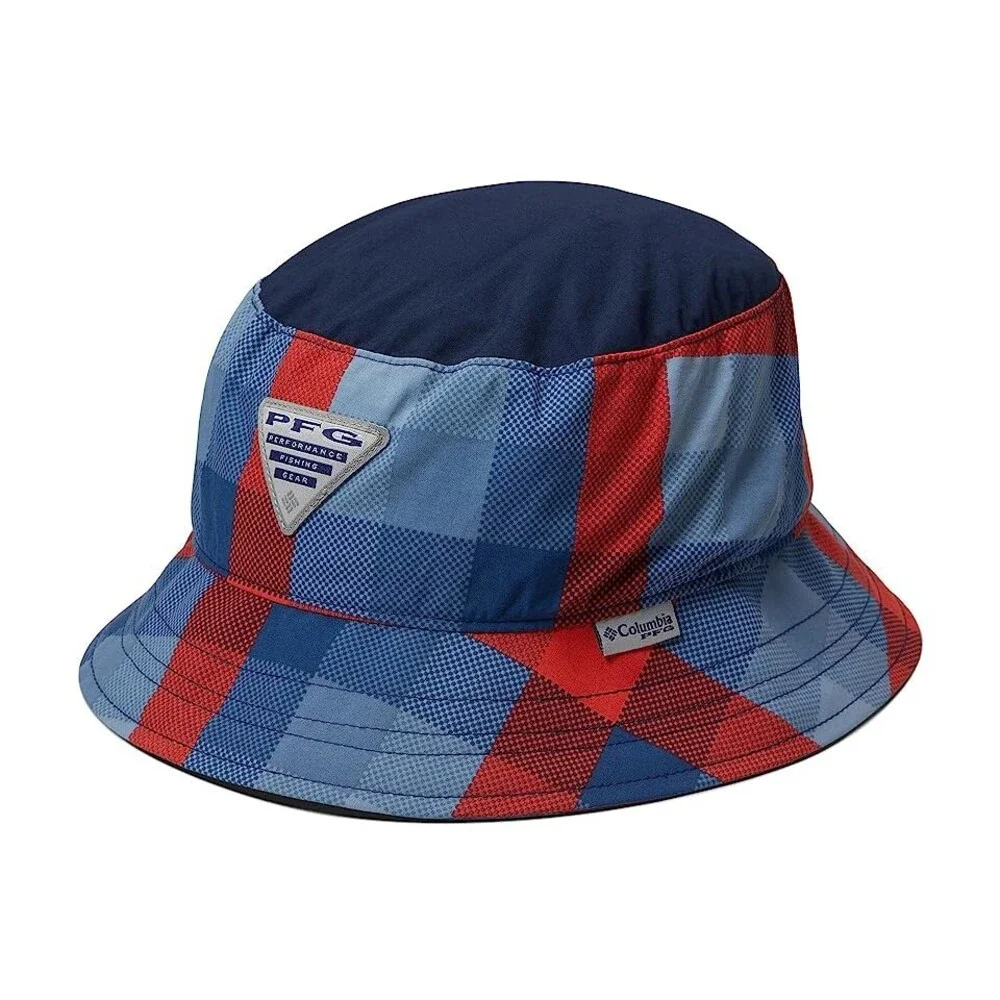 Columbia PFG Bucket Hat Kids Small Multicolor Plaid Wide Brim Outdoor Cap JDM563